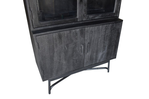 Giga Meubel Vitrinekast Romee - Mangohout - Zwart - 100x38x220cm - vtwonen shop