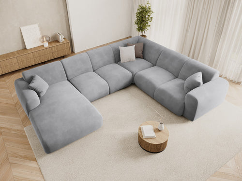Cosmopolitan Design Panoramische hoekbank rechts Nolio 6-zits, flueel lichtgrijs - 252x342x72cm