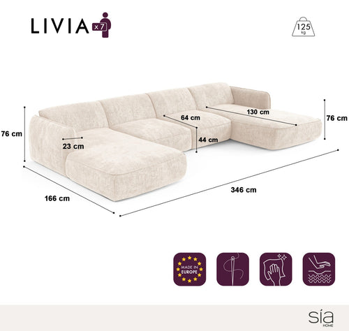Sia Home - Panoramische banken LIVIA - Fluweel weefsel - Crème - 346cm - vtwonen shop