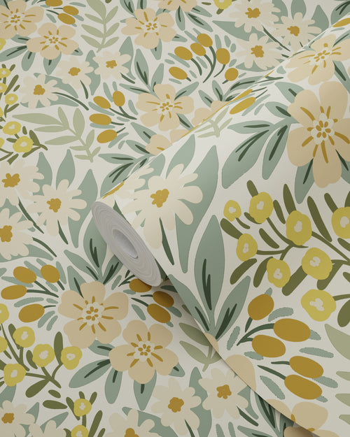 ESTAhome behang bloemen vergrijsd groen - 50 x 900 cm - 131448 - vtwonen shop