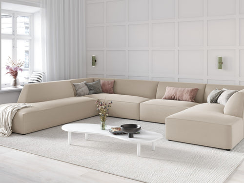 Micadoni Panoramische hoekbank links Ruby 7-zits, flueel, beige - 273x366x69cm