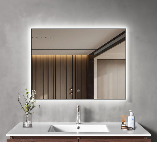 LOMAZOO badkamerspiegel Lyon - met LED verlichting - rechthoekig - zwart - 80 x 60 cm