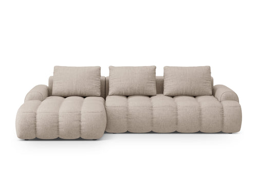 Cosmopolitan Design Uitklapbare hoekbank links met opbergdoos Linz 3-zits, structurele stof zand - 142x275x84cm