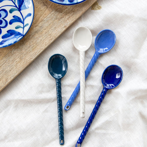 Return to Sender Lepels 15 cm keramiek - blauw - Set van 4