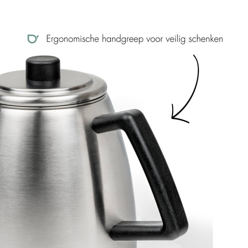 Bredemeijer - Dubbelwandige theepot Odense - 1,1 liter - Mat staal - Met filter - vtwonen shop
