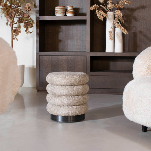 Giga Meubel Poef Matthijs - Taupe - Bouclé - 38x38x40cm - vtwonen shop