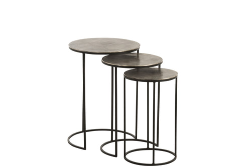 J-Line bijzettafel Rond - aluminium - zwart/grijs - set van 3 - vtwonen shop