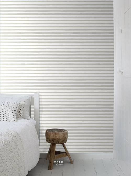 ESTAhome behang geschilderde strepen donker beige en wit - 53 cm x 10.05 m - 138968