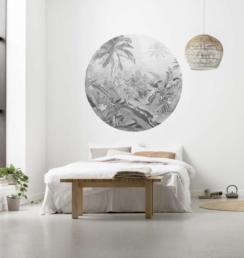 Sanders & Sanders zelfklevende behangcirkel jungle grijs - Ø 125 cm - 611742