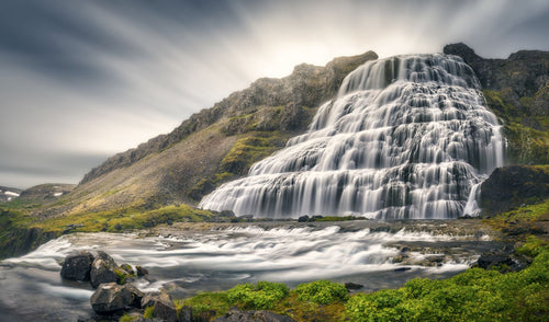 Sanders & Sanders fotobehang waterval groen, bruin en grijs - 375 x 270 cm - 601006