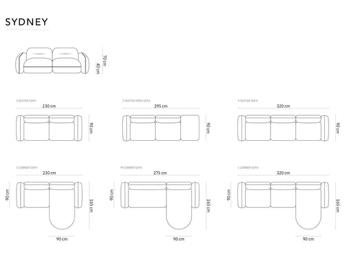 Cosmopolitan Design linker modulaire bank Sydney 3-zits, flueel, lichtgrijs - 90x295x70cm