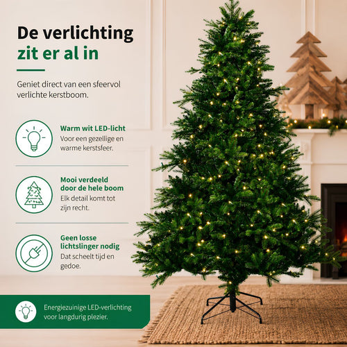 Black Box Trees Brampton Kerstboom met LED Verlichting 140 Lampjes - Kerstversiering voor Binnen met Scharnierconstructie - Kunstboom Realistisch