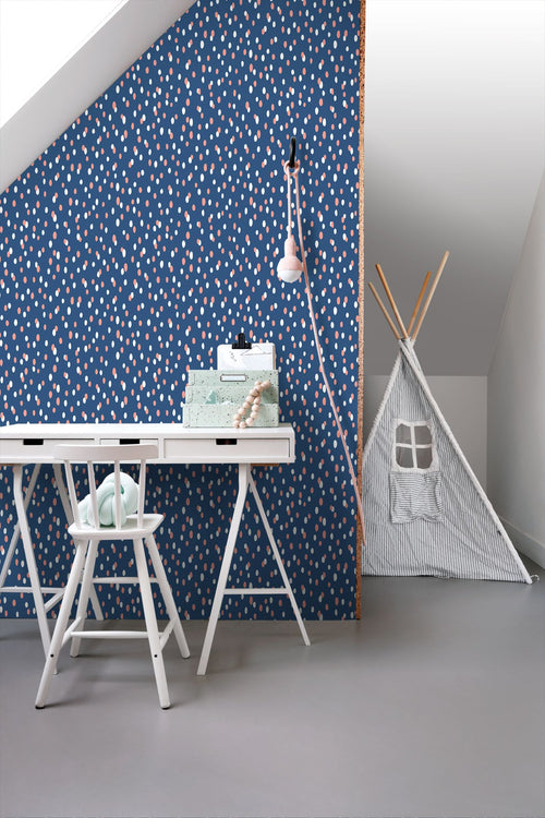 ESTAhome behang stippen blauw en roze - 50 x 900 cm - 131872