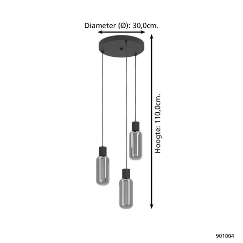 EGLO hanglamp Majone - e27 - smoke glas - ø30 cm - zwart - vtwonen shop