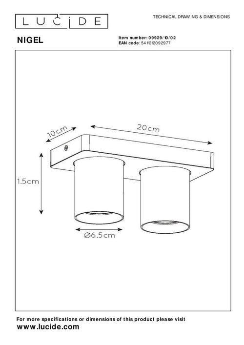 Lucide plafondspot NIGEL - 2xGU10 - Mat Goud / Messing - vtwonen shop