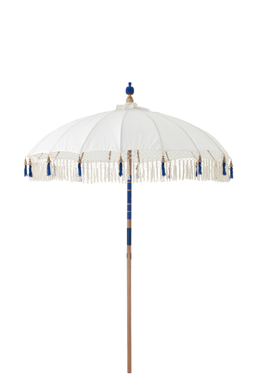 J-Line parasol Flavie - hout/katoen - ecru/blauw