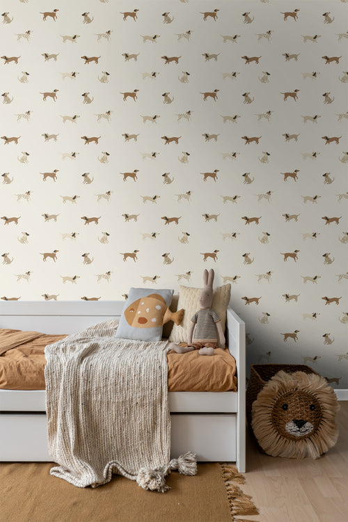 ESTAhome behang honden wit en beige - 50 x 900 cm - 131378