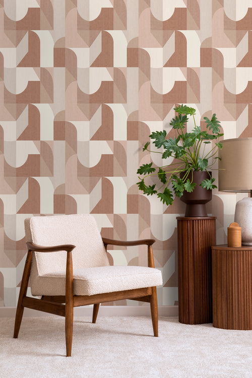 Origin Wallcoverings behang cirkels in Bauhaus stijl terracotta en beige - 50 x 900 cm - 348029 - vtwonen shop