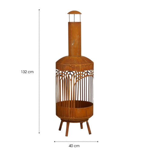 Mica Decorations Vuurkorf Roest - Vuurkorf met Opengewerkt Design van Stevig IJzer - Sfeervolle Tuinhaard met Hoge Schoorsteen voor Terras en Tuin -