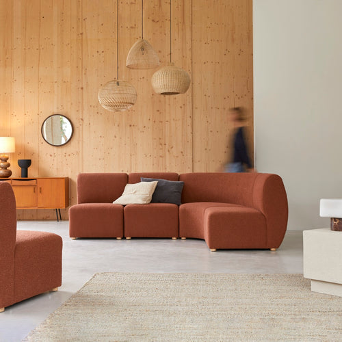Tikamoon Modulaire 4-zitshoekbank van massief acacia en terracotta stof - Terracotta