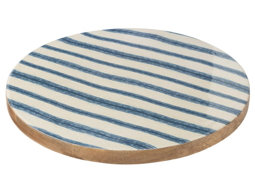 J-Line plateau Draaiend Rond Strepen - hout - blauw/wit - vtwonen shop