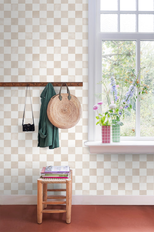 ESTAhome behang geblokt motief beige en wit - 53 cm x 10.05 m - 131291 - vtwonen shop