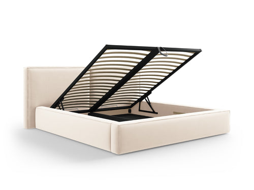 Micadoni Opbergbed met hoofdeinde Jodie 180x200cm, flueel, lichtbeige - 228x234x108cm