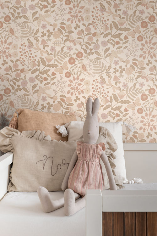 ESTAhome behang bloemen en vogels beige en zacht roze - 53 cm x 10.05 m - 139868