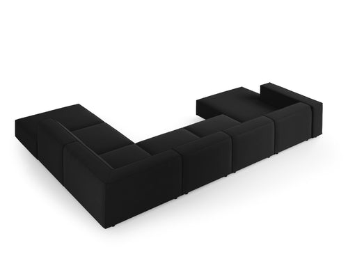 Cosmopolitan Design Panoramische hoekbank rechts Arendal 7-zits, flueel, zwart - 262x364x70cm