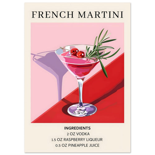 Artfulprints  French Martini cocktail - Ingrediënten   poster A4 21x29.7 cm - vtwonen shop