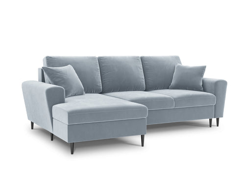 Cosmopolitan Design Uitklapbare hoekbank links met opbergdoos Kyoto 4-zits, flueel, lichtblauw - 145x241x88cm