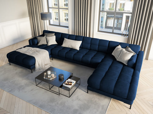 Cosmopolitan Design Panoramische bank Bali 7-zits, flueel, koningsblauw - 185x383x75cm