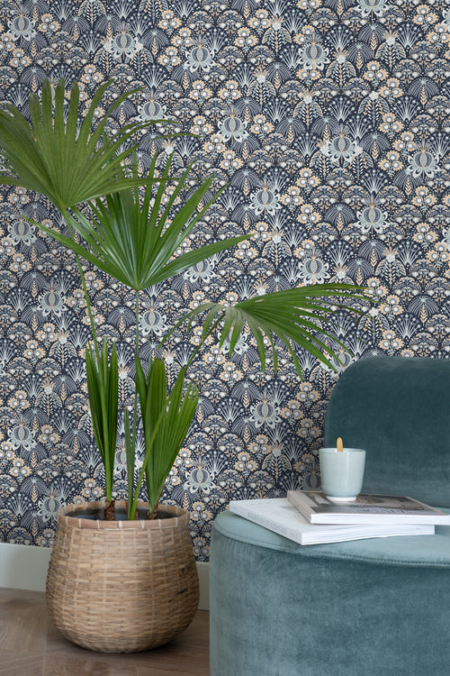 ESTAhome behang vintage bloemen in art nouveau stijl blauw - 50 x 900 cm - 131508 - vtwonen shop