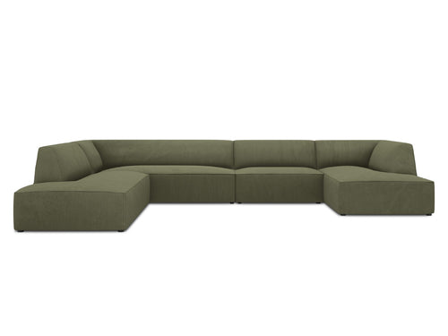 Micadoni Panoramische hoekbank links Ruby 7-zits, ribfluwelen, groente - 273x366x69cm