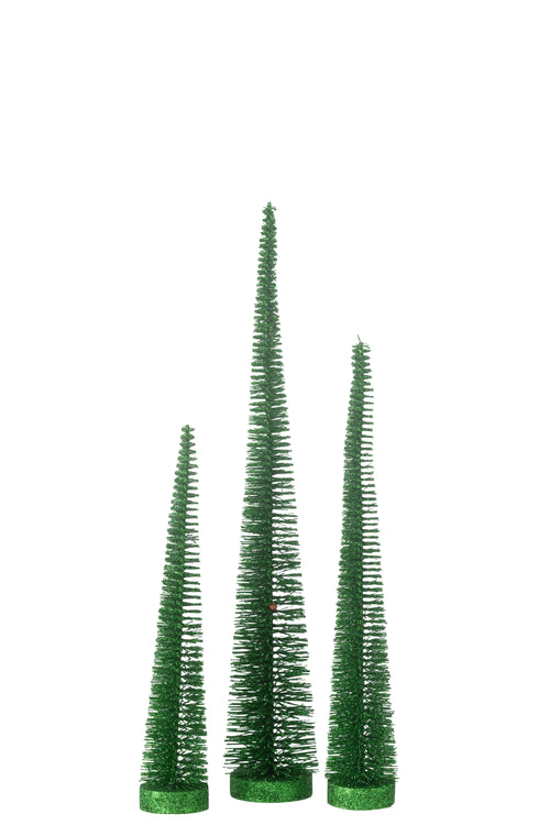 J-Line decoratie Kerstboom decoratief Glitter - kunststof - groen - doos van 3