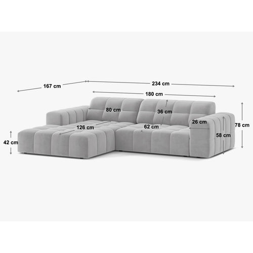 Cosmopolitan Design - Linker hoekbank Chicago 3-zits, flueel lichtgrijs - 167x234x78cm