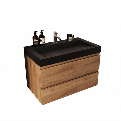 LOMAZOO badkamermeubel Zarivo - zwevend - zwarte wastafel - warm eiken - 80 cm