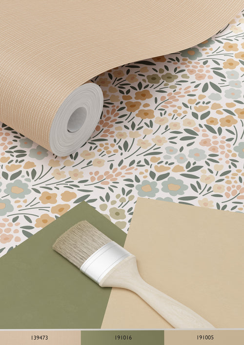 ESTAhome behang bloemetjes grijsblauw, terracotta roze en groen - 53 cm x 10.05 m - 139837 - vtwonen shop