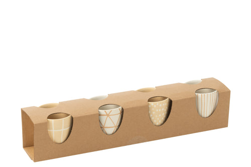 J-Line kopje Met Oor + Bamboubasis - keramiek - wit/creme - doos van 4 - vtwonen shop