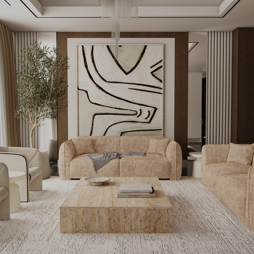 Premium Interiors - Bank LUSH - fluweel met motieven beige-taupe 205cm