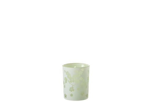 J-Line windlicht Bloemen - glas - groen - medium