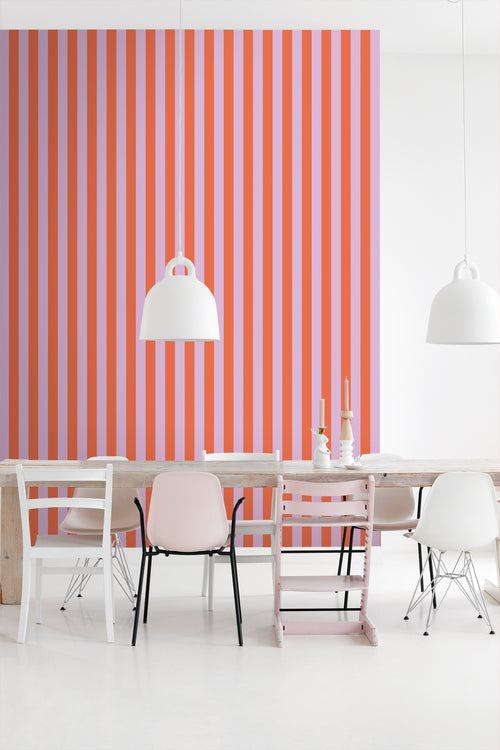 ESTAhome behang strepen oranje en lila paars - 53 cm x 10.05 m - 139904 - vtwonen shop