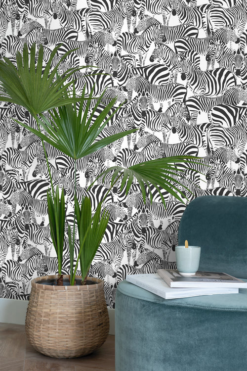 ESTAhome behang zebra's zwart wit - 53 cm x 10.05 m - 139155