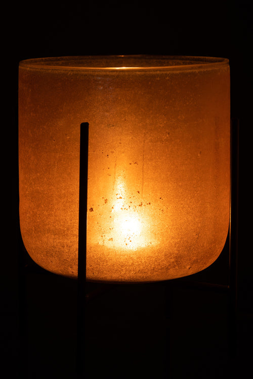 J-Line windlicht op voet Astor - glas/metaal - amber - large