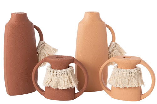 J-Line decoratie vaas - hout - oranje/bruin - 2 stuks