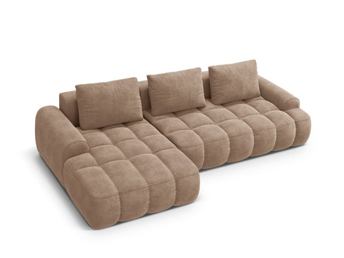 Cosmopolitan Design Uitklapbare hoekbank links met opbergdoos Linz 3-zits, flueel donkerbeige - 142x275x84cm