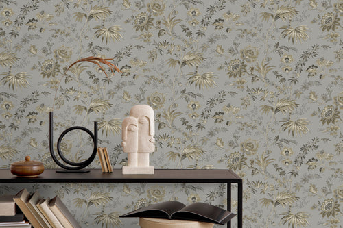 Origin Wallcoverings behang bloemen taupe grijs en bruin - 53 cm x 10,05 m - 326125 - vtwonen shop