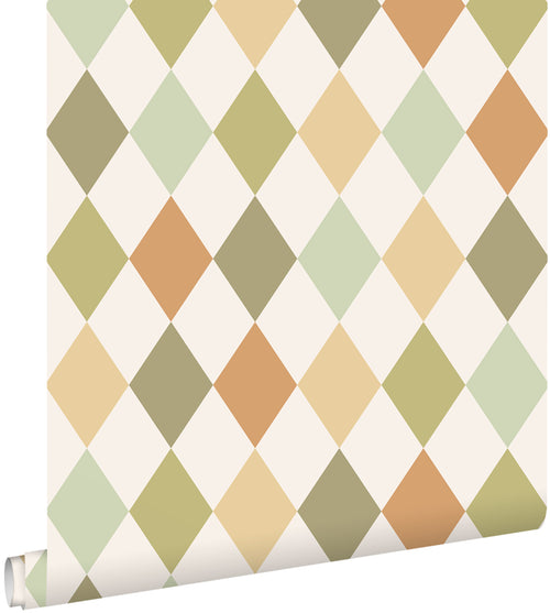 ESTAhome behang ruitjes groen en oranje - 50 x 900 cm - 131762