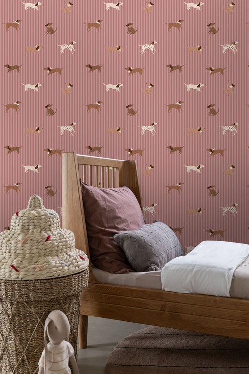ESTAhome behang honden mauve paars en bruin - 50 x 900 cm - 131899