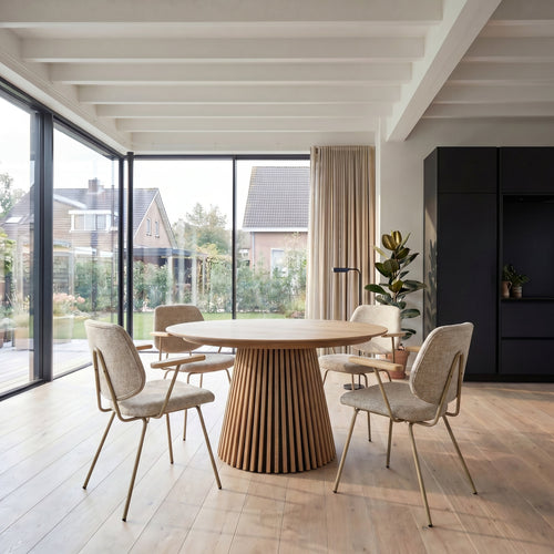Furnhouse eetkamerstoelen armleuning Sofia - Beige - Stof (Bouclé) - Set van 2